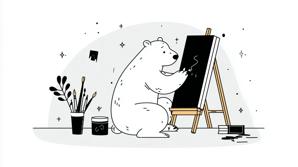 Papel de parede crianç | Urs artist creativ în faț unui chevalet