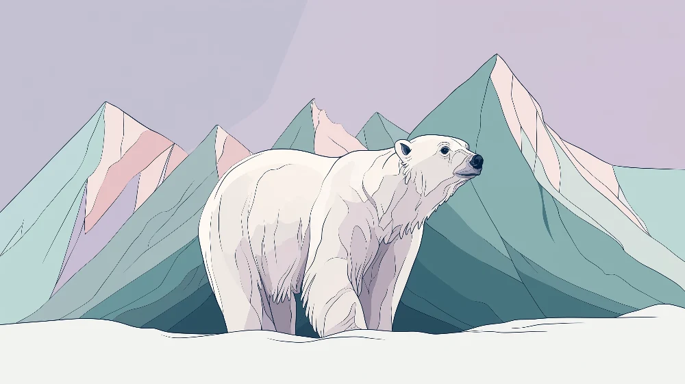 Papel de parede crianç | Urs polar majestuos într-un peisaj montan pastel