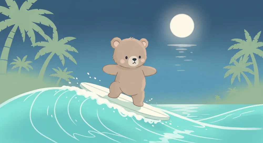 Papel de parede crianç | Urs surfând sub lună