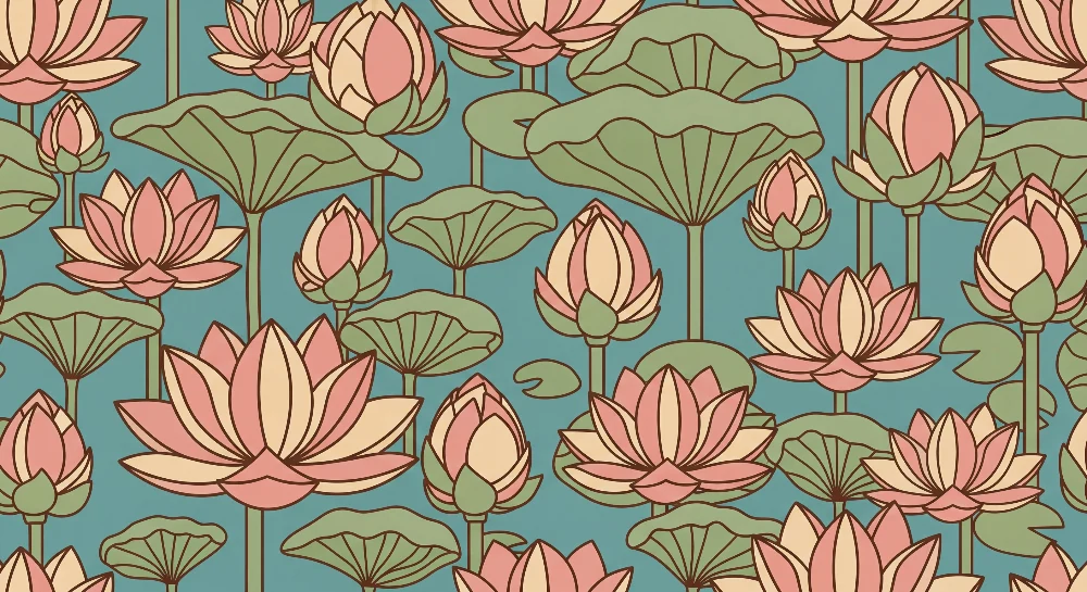 Papel de parede quarto bebê | Flori de lotus delicate pe fund acvatic