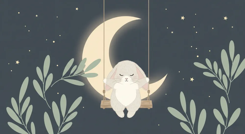 Papel de parede quarto bebê | Iepure adormit sub lună