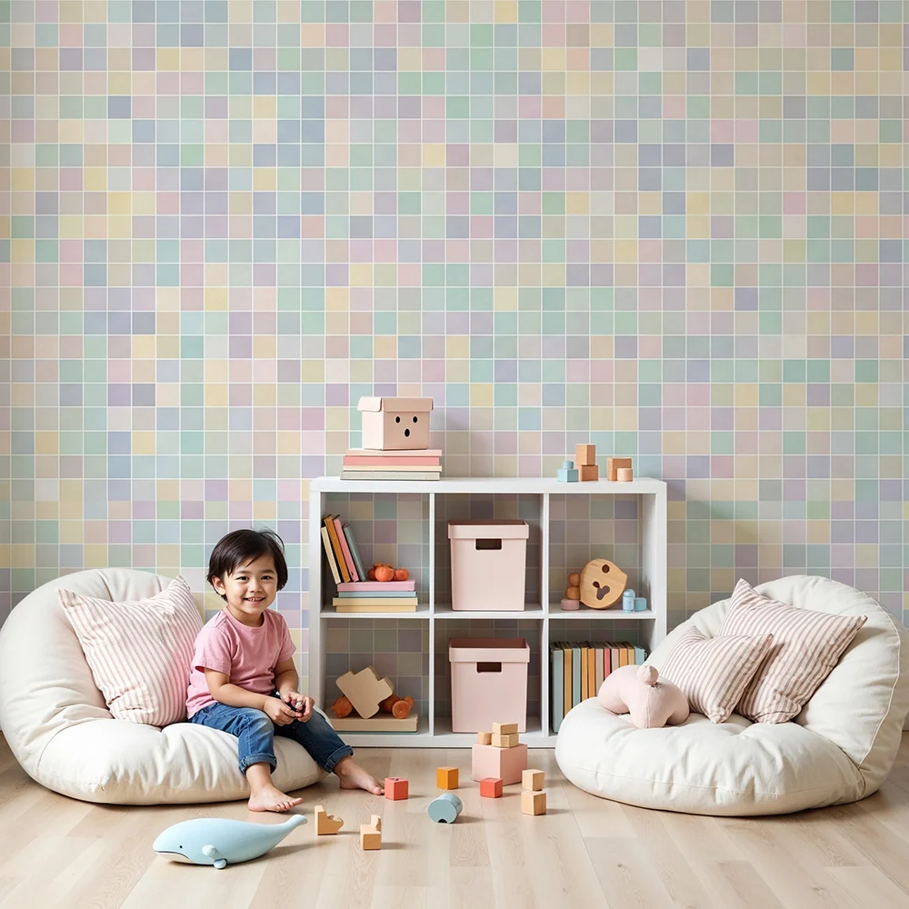 Papel de parede quarto bebê | Motiv mozaic moale și calmant