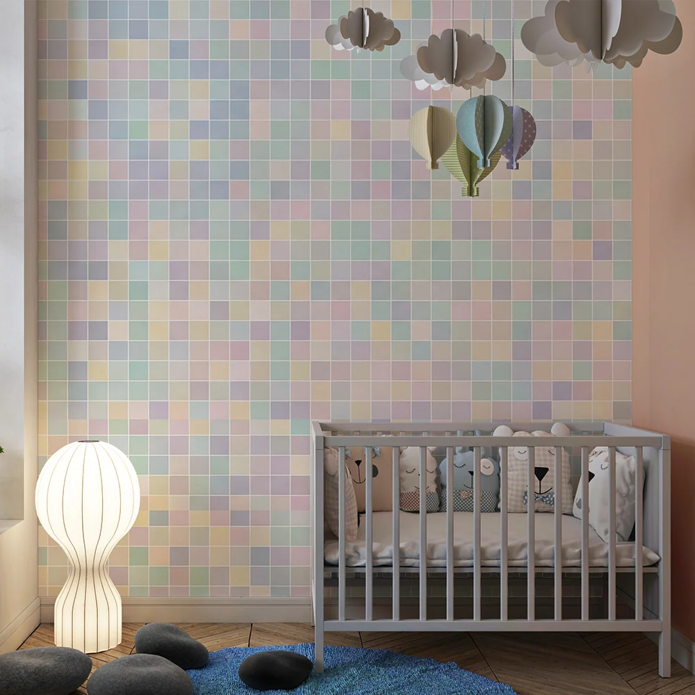 Papel de parede quarto bebê | Motiv mozaic moale și calmant