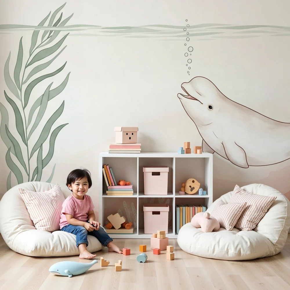 Papel de parede quarto bebê | Relaxare subacvatică cu un beluga