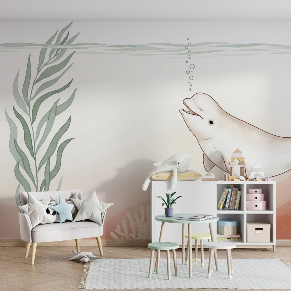 Papel de parede quarto bebê | Relaxare subacvatică cu un beluga