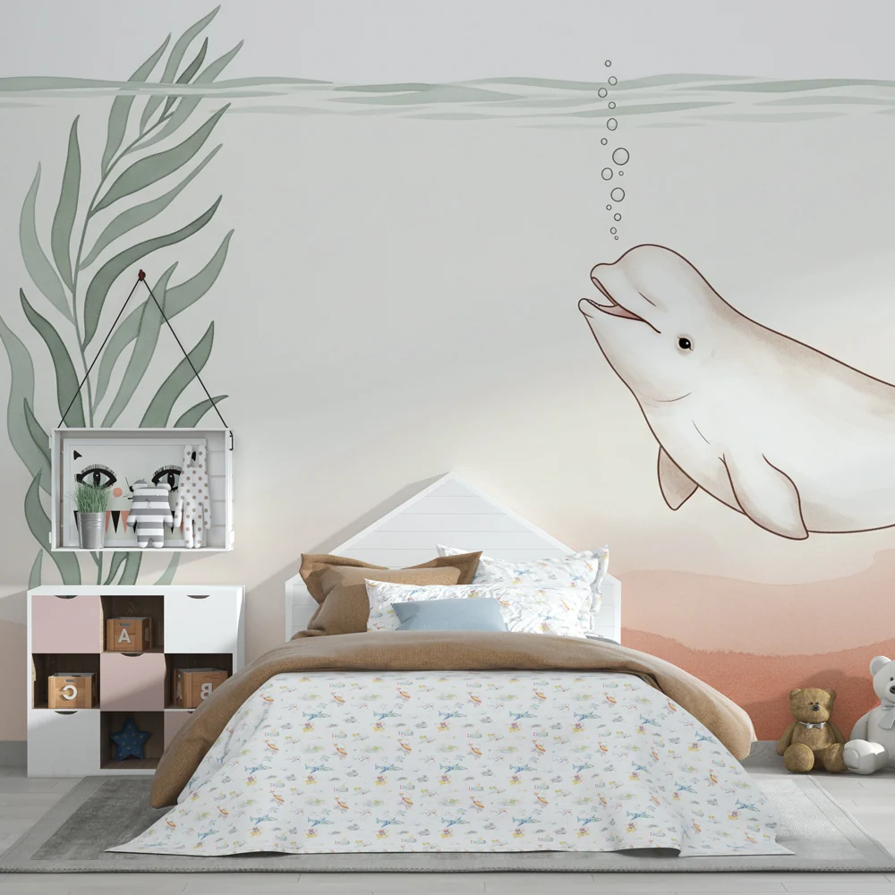 Papel de parede quarto bebê | Relaxare subacvatică cu un beluga