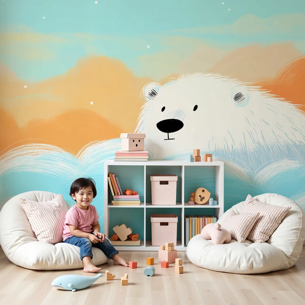 Papel de parede quarto bebê | Urs polar ieșind din nori