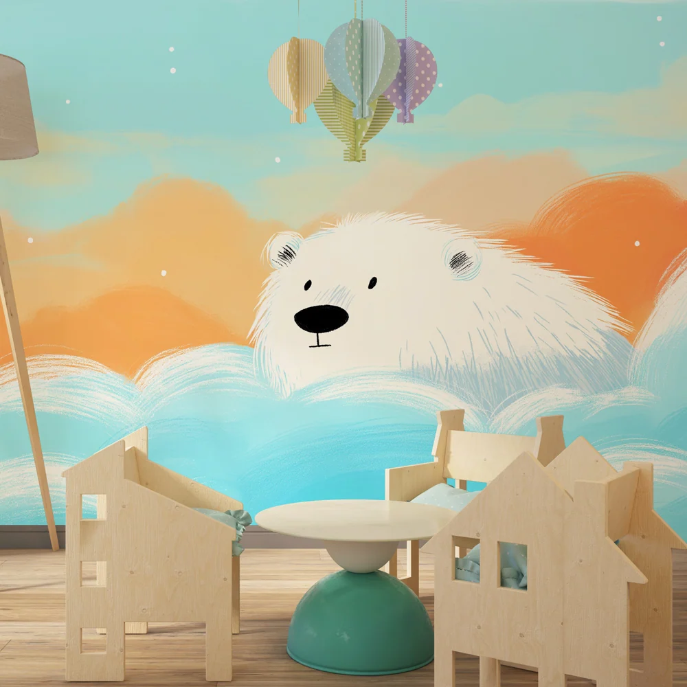 Papel de parede quarto bebê | Urs polar ieșind din nori