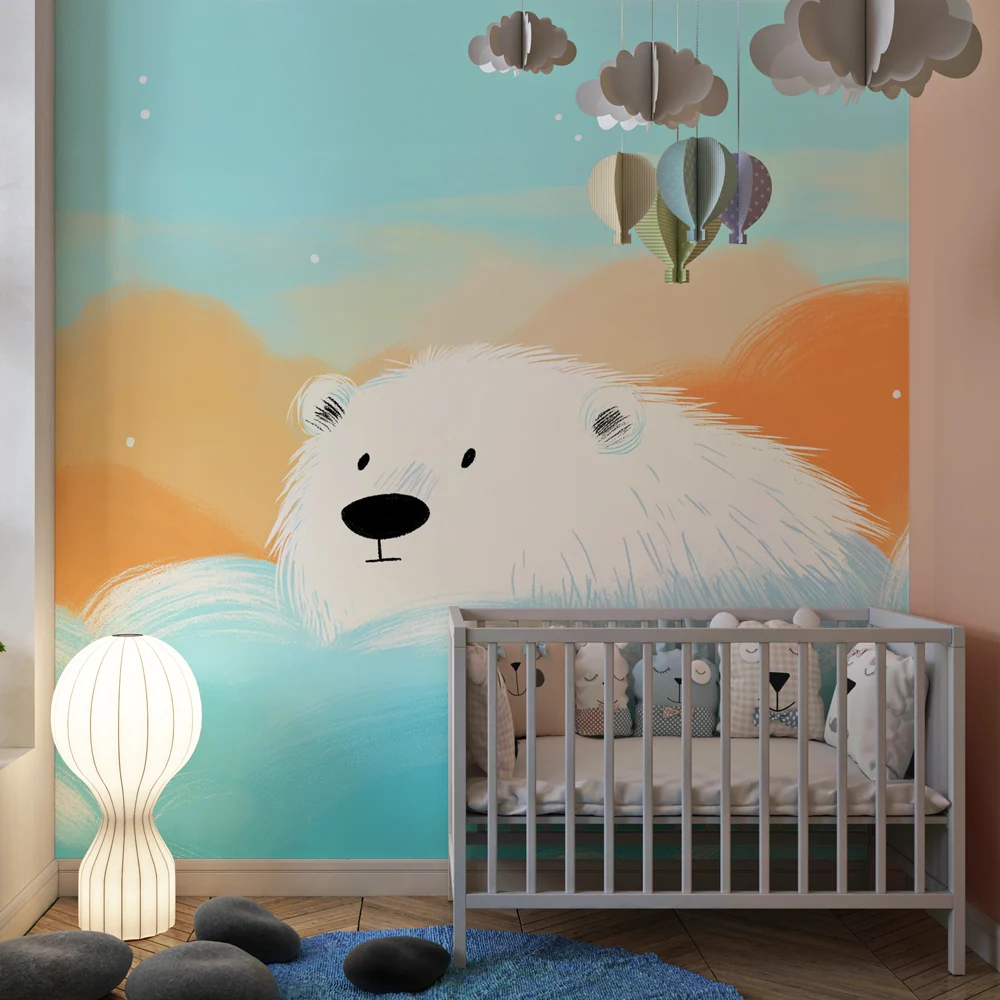 Papel de parede quarto bebê | Urs polar ieșind din nori