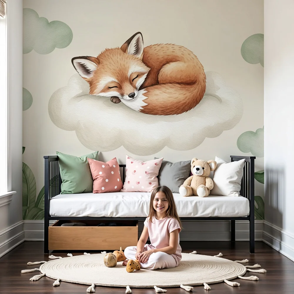 Papel de parede quarto bebê | Vulpe adormit pe un nori
