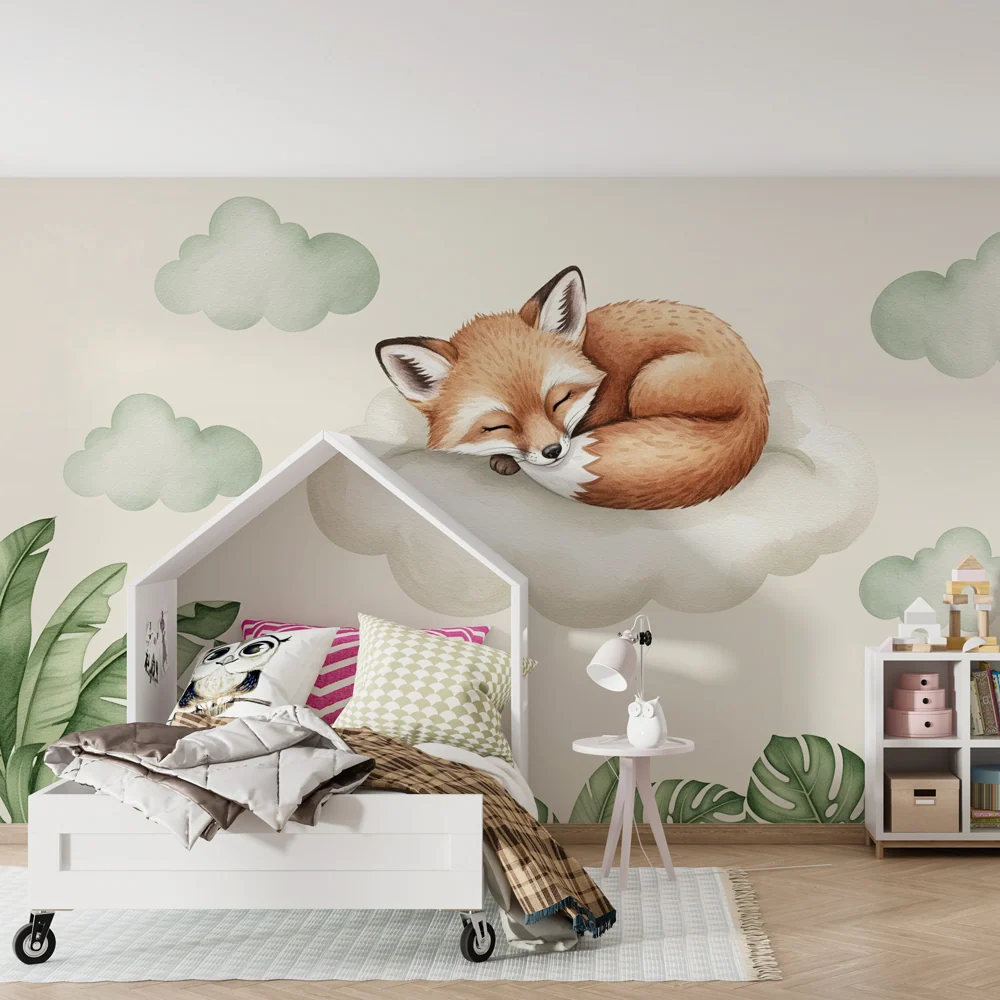 Papel de parede quarto bebê | Vulpe adormit pe un nori