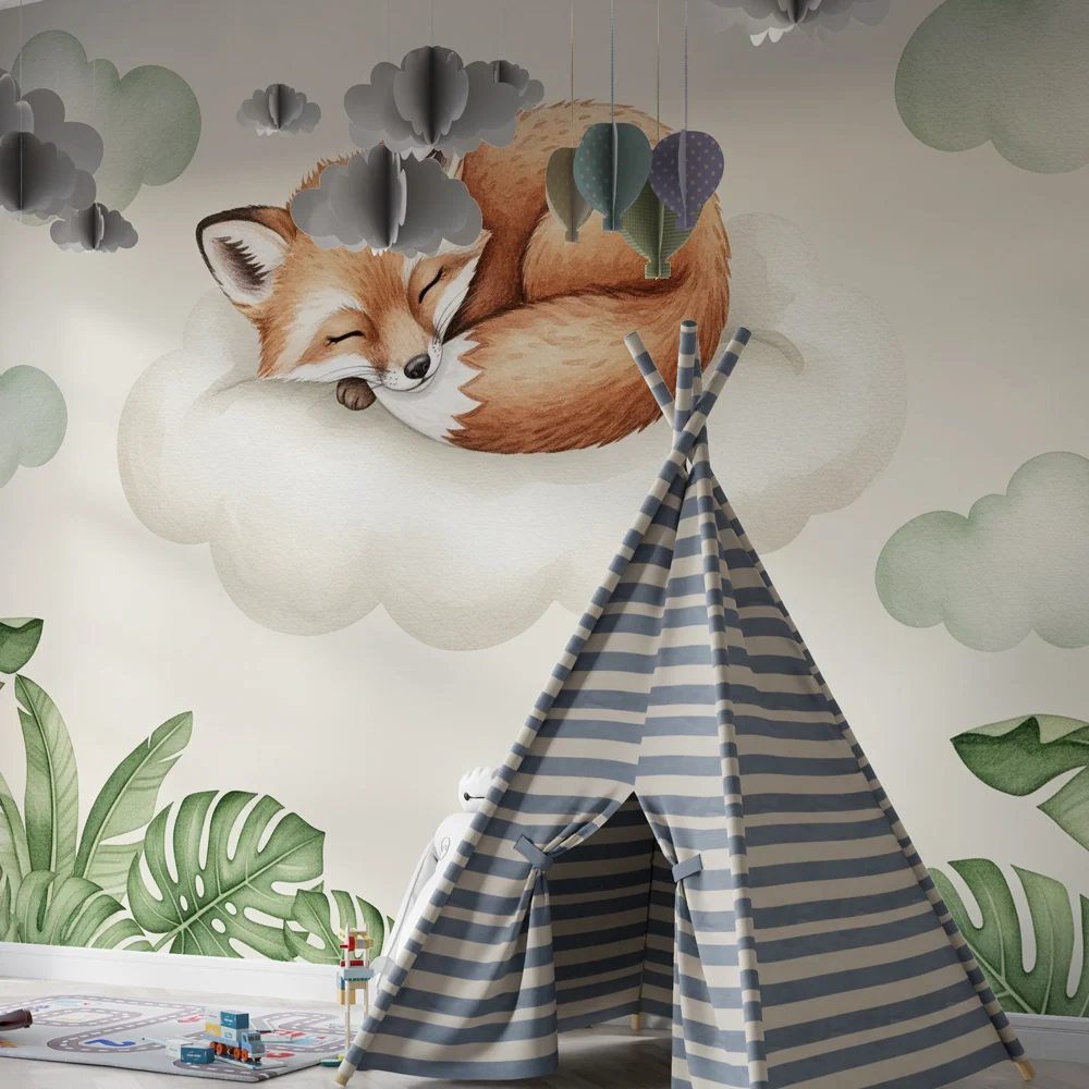 Papel de parede quarto bebê | Vulpe adormit pe un nori