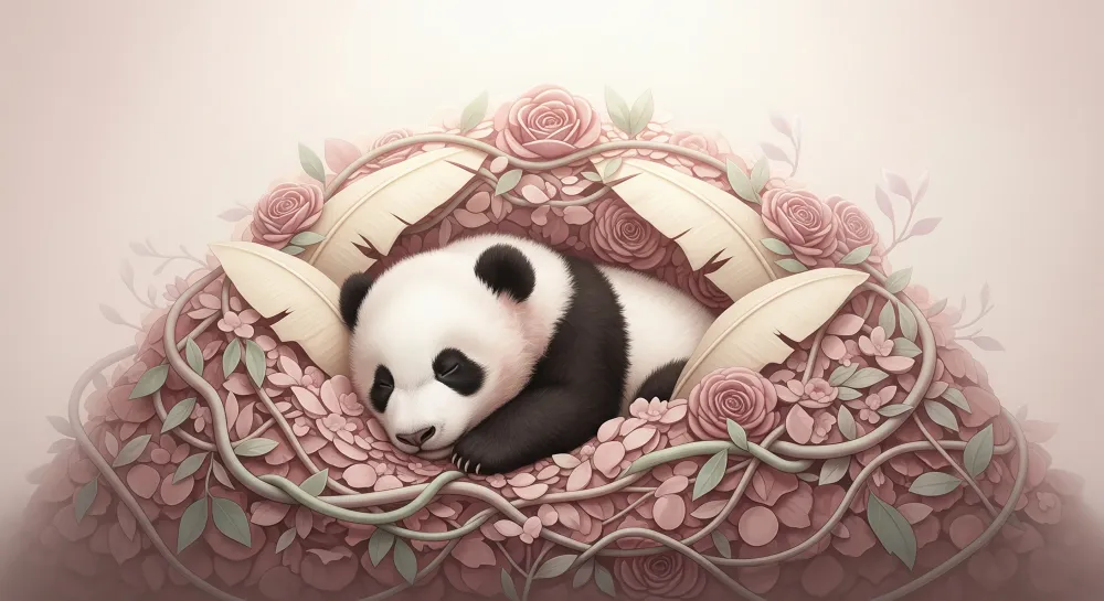 Papel de perete camera bebeluși | Panda adormit în mijlocul florilor