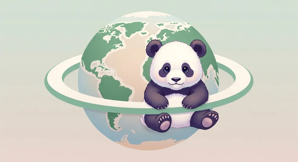 Papier de perete cameră copii | Panda drăguț înconjurat de planeta Pământ