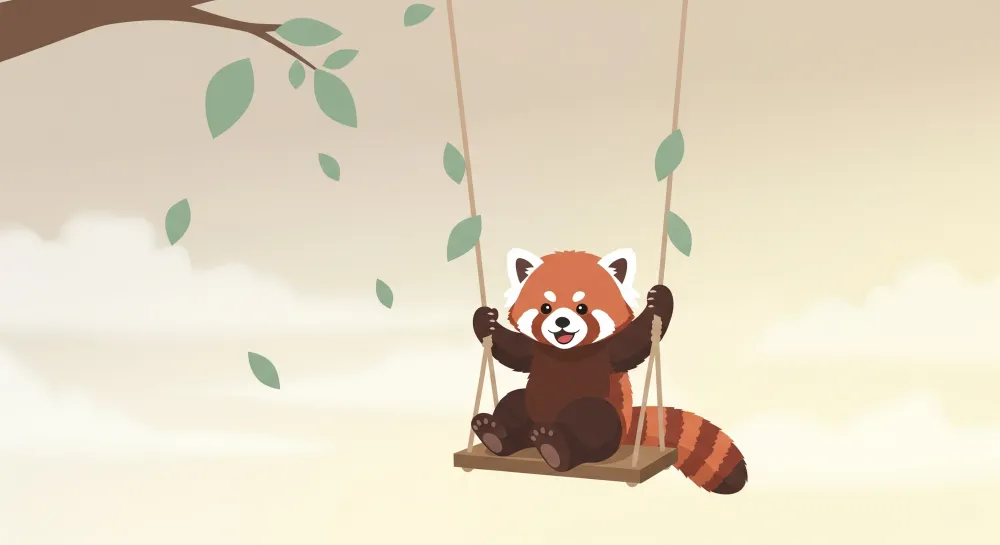 Papier de perete camera copil | Panda roșu pe o leagăn