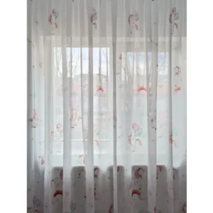 Perdea 534 CVK3089/01, din natural, albă, imprimeu multicolor cu unicorni, model exclusiv