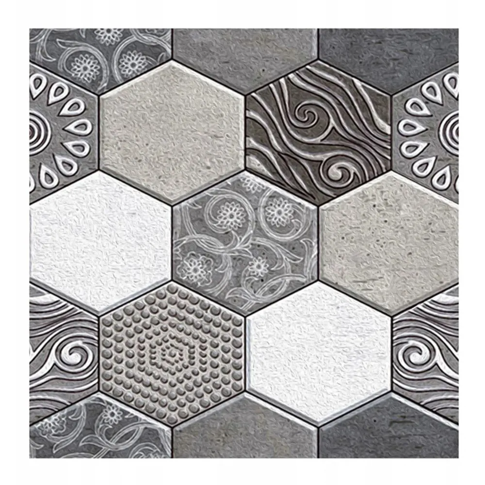 10 x Placi Tapet Autocolant 3D cu Imitatie de Marmura Hexagonala, pentru Perete Bucatarie Sufragerie, Usor de Curatat, Rez...