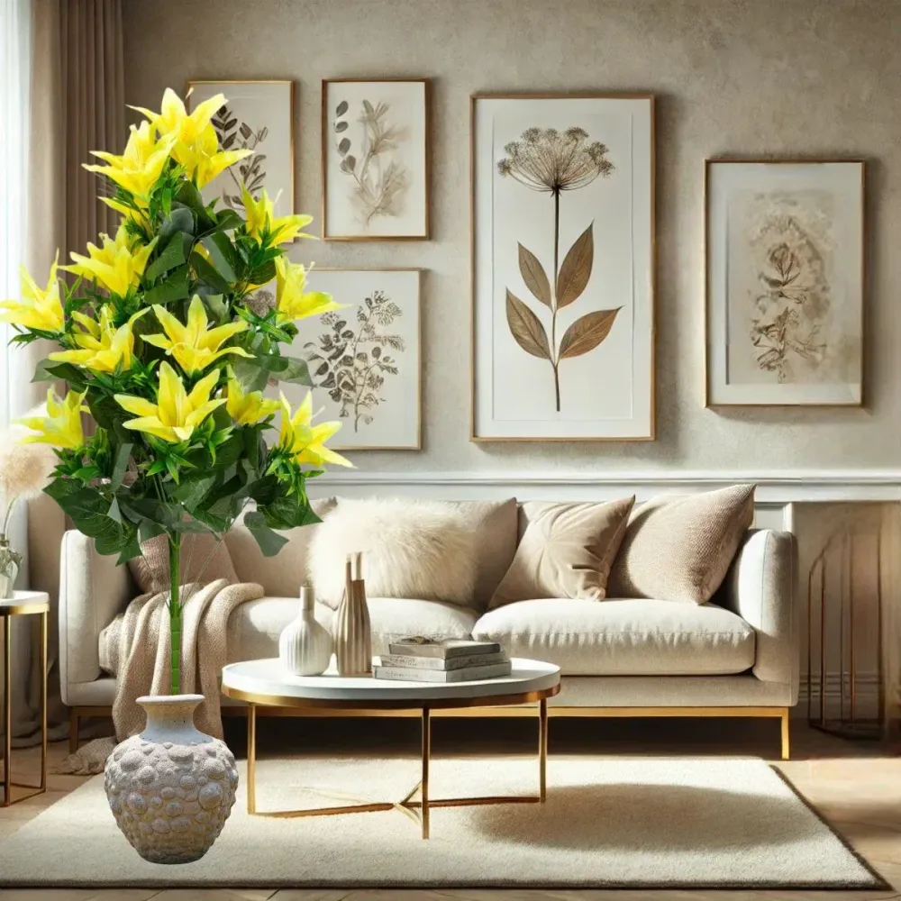 Planta decorativa artificiala, fara ghiveci, tip Crin, Naimeed D6957, 102 cm, Galben