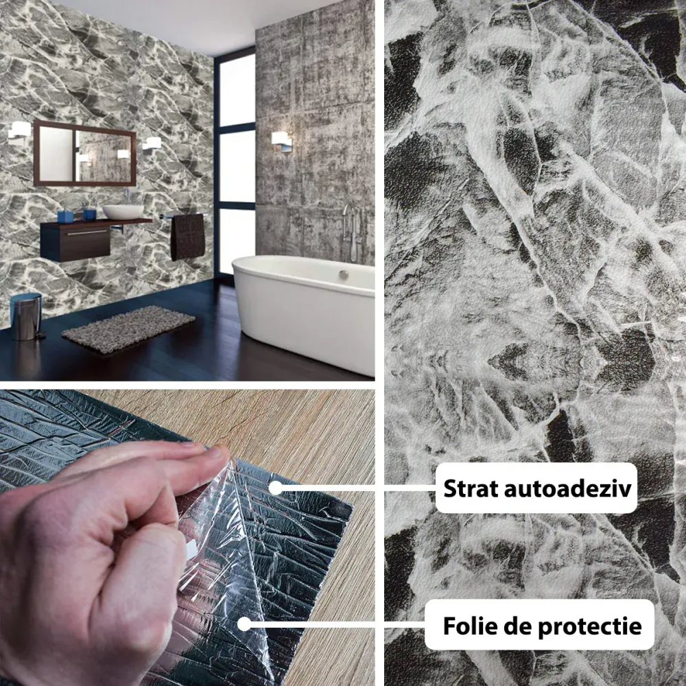 Rola panou autoadeziv, Naimeed D5682, design modern, 2mm grosime, 60x300cm, Gri