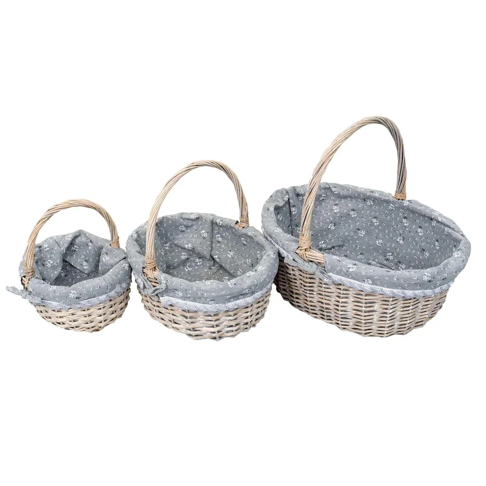 Set 3 cosuri de rachita ovale, gri inchis plus material textil / ZTS 8004