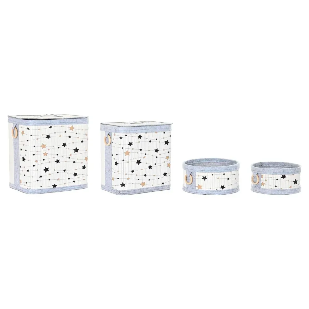 Set de Coșuri DKD Home Decor Alb Negru Gri Auriu* Bambus Stele 41 x 31 x 42 cm (4 Piese) (2 Unități)