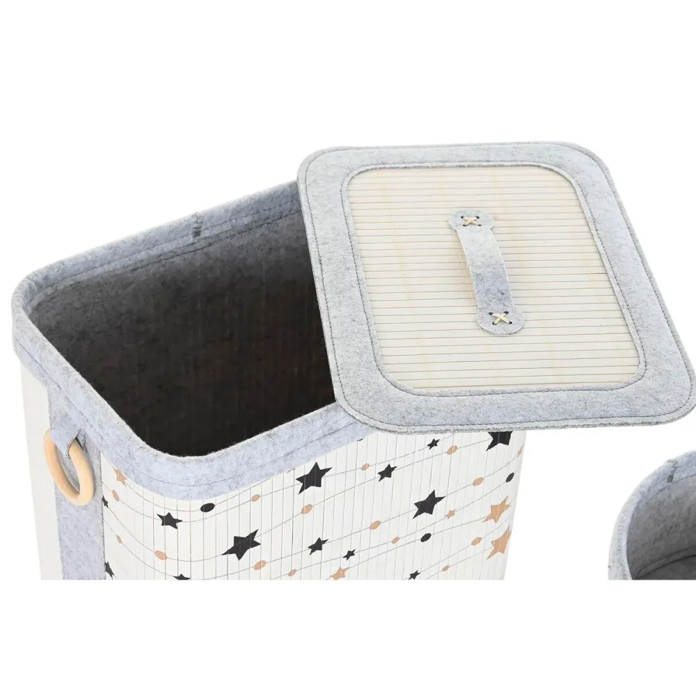 Set de Coșuri DKD Home Decor Alb Negru Gri Auriu* Bambus Stele 41 x 31 x 42 cm (4 Piese) (2 Unități)