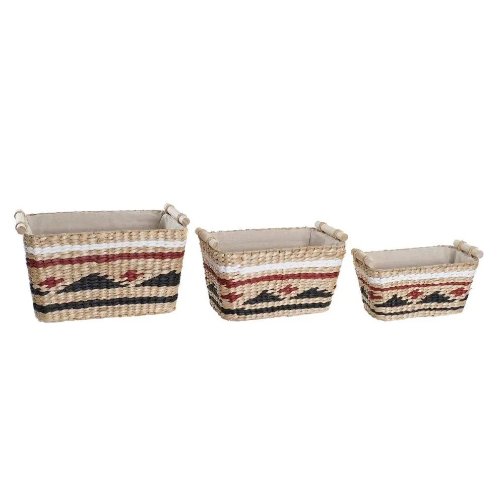 Set de Coșuri DKD Home Decor Poliester Colonial Fibră (39 x 27 x 24 cm)