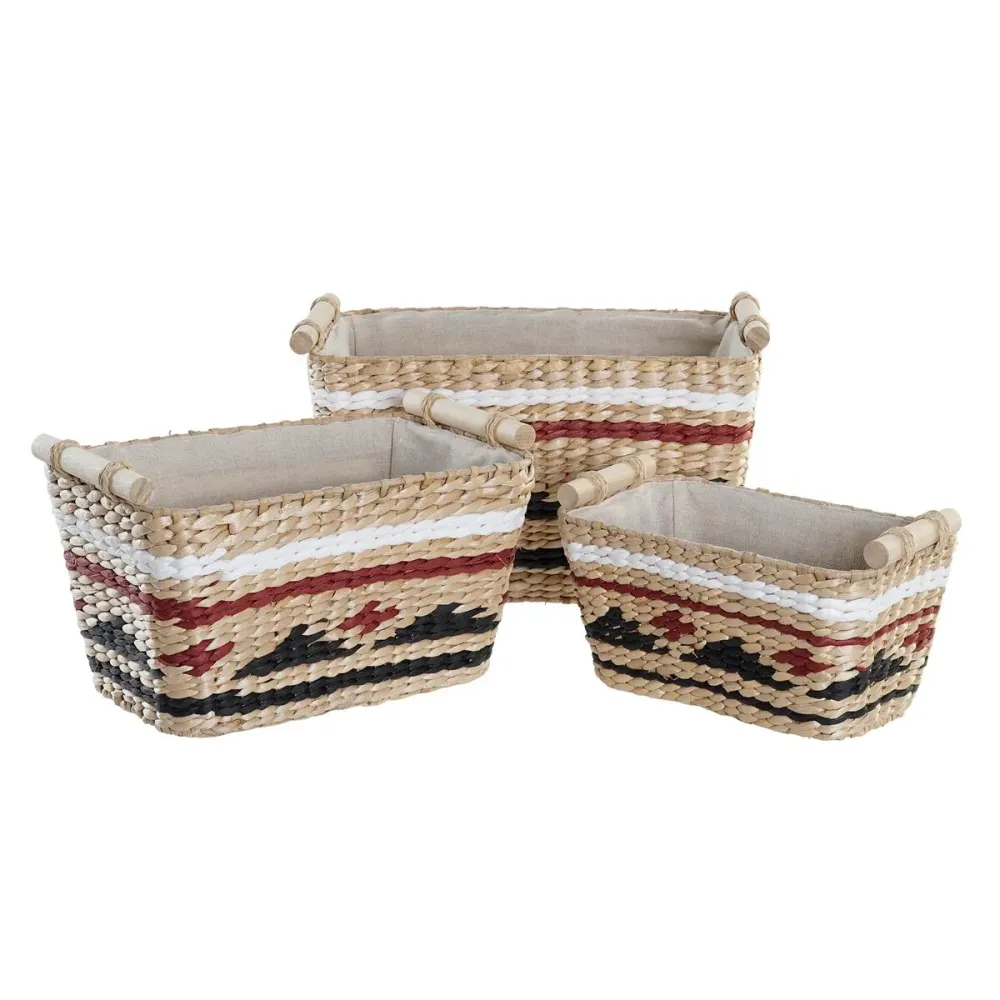 Set de Coșuri DKD Home Decor Poliester Colonial Fibră (39 x 27 x 24 cm)