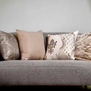 Set 4 fețe pernă – Husă pernă decorativă 40×40, tafta texturată, bej, bej cu striații aurii, gri perlat, bej cu model baroc