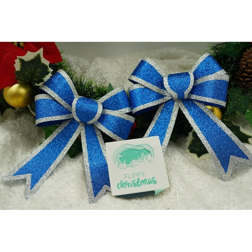 Set 2 fundite pentru brad, Albastre, cu margini argintii, 13 x 18 cm, PVC, Vivimall