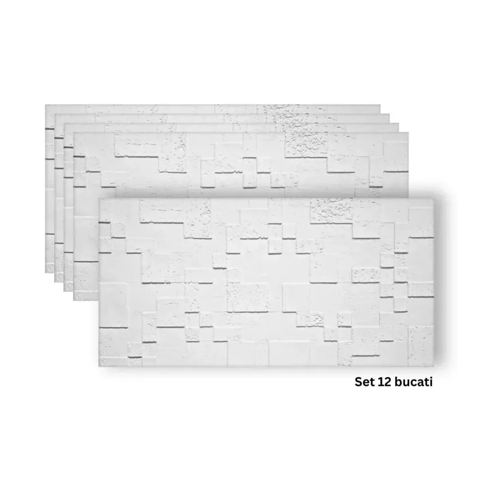 Set 12 panouri decorative din praf de piatra, Naimeed D7362, flexibile, ignifuge, strat protector ceramic, rezistente la r...