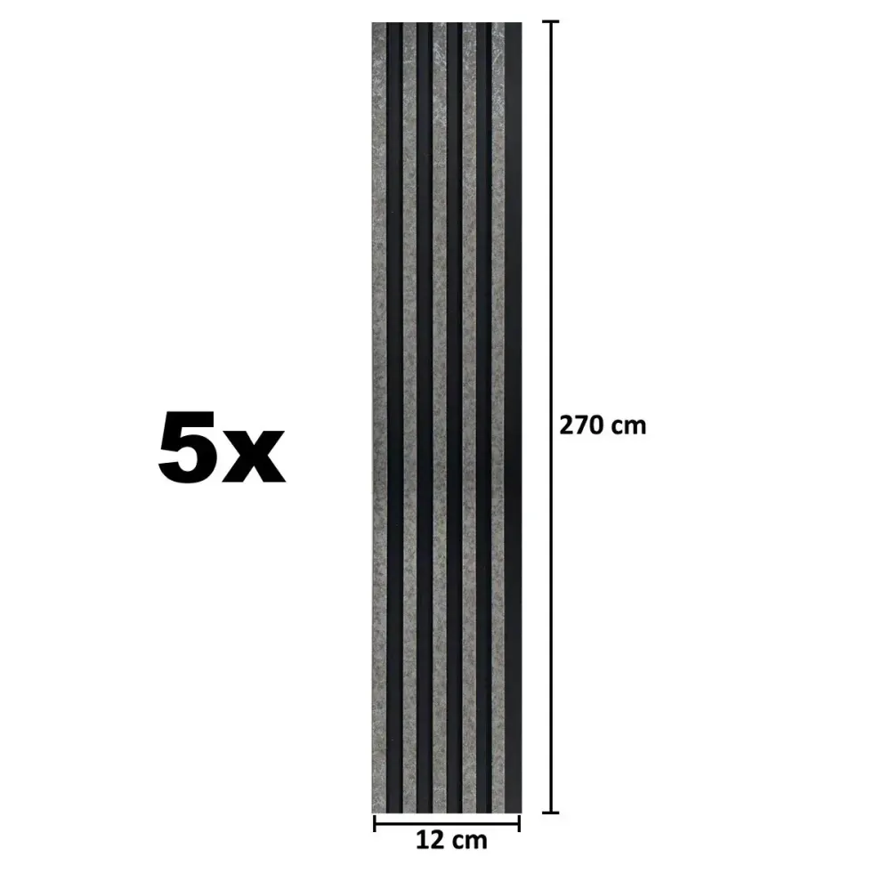 Set 5 panouri decorative, riflaj, polimer rigid, Naimeed D5494, 270x12x1cm, Negru/Gri