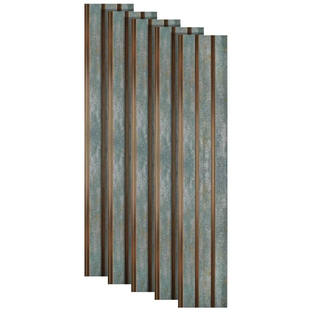 Set 5 panouri decorative, riflaj, polimer rigid, Naimeed D5481, 270x12x1cm, Verde/Auriu