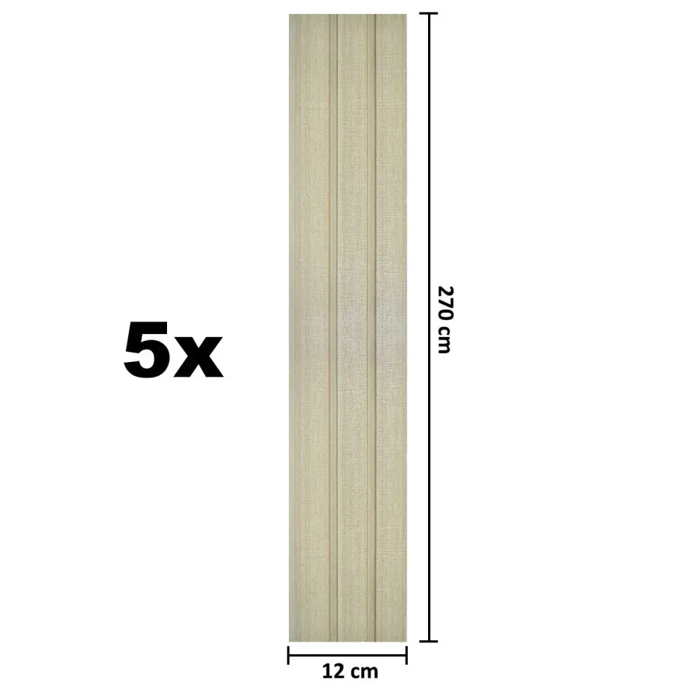 Set 5 panouri decorative, riflaj, polimer rigid, Naimeed D5482, 270x12x1cm, Crem deschis