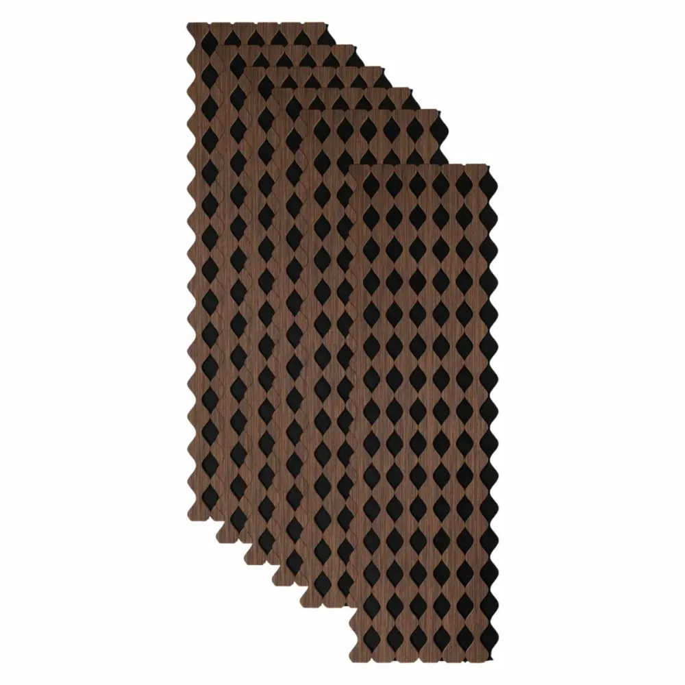 Set 6 Panouri riflaj acustic decorativ, MDF si pasla, Naimeed D6232, 240x30x1.8cm, Nuc