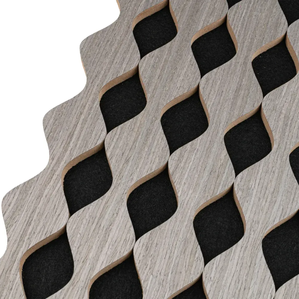 Set 3 Panouri riflaj acustic decorativ, MDF si pasla, Naimeed D6234, 240x30x1.8cm, Gri