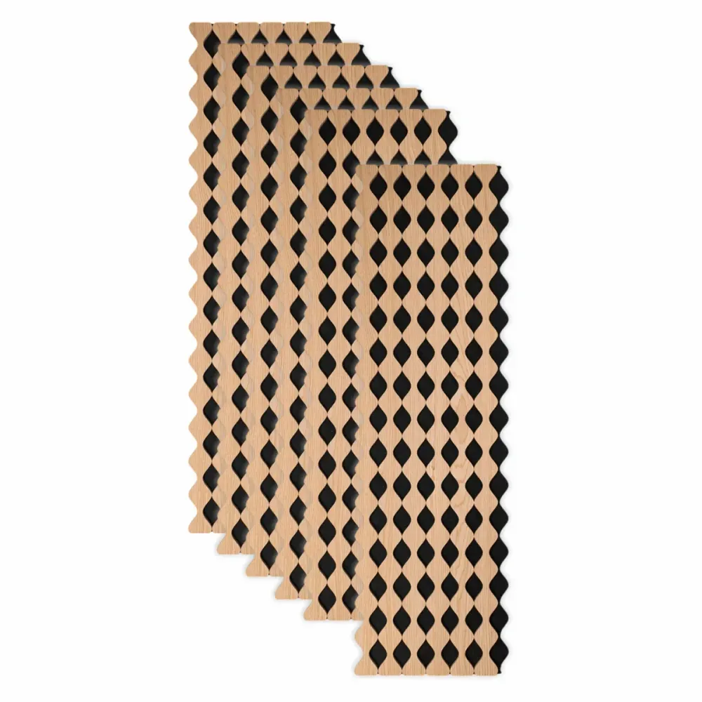 Set 6 Panouri riflaj acustic decorativ, MDF si pasla, Naimeed D6233, 240x30x1.8cm, Castan