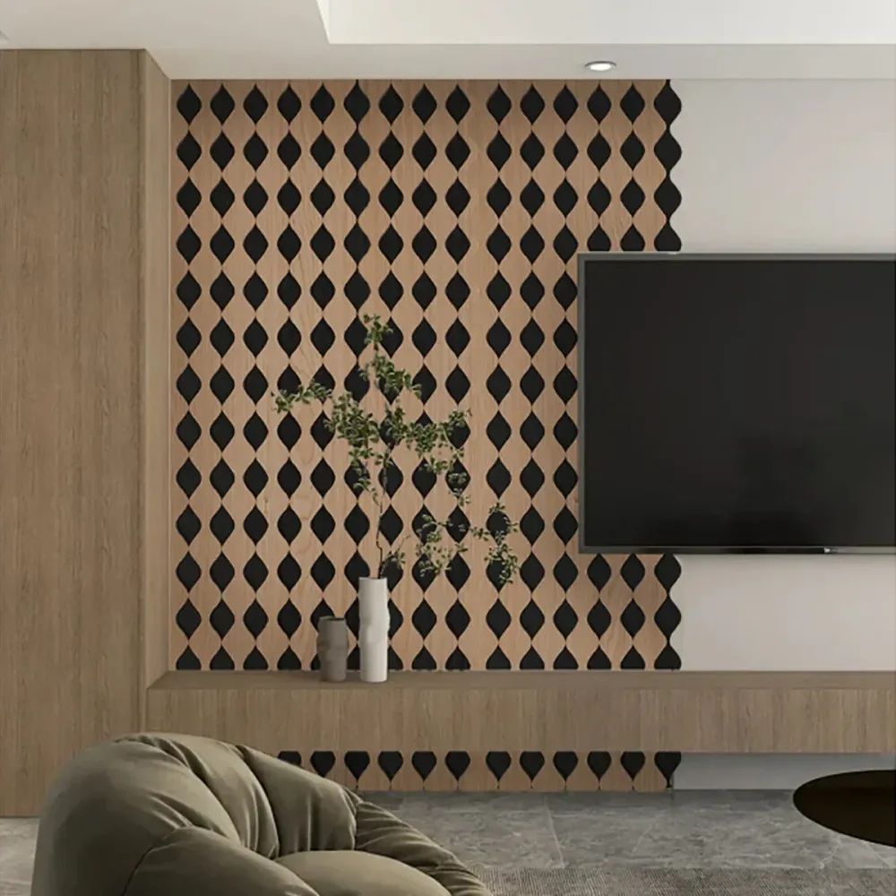 Set 6 Panouri riflaj acustic decorativ, MDF si pasla, Naimeed D6233, 240x30x1.8cm, Castan