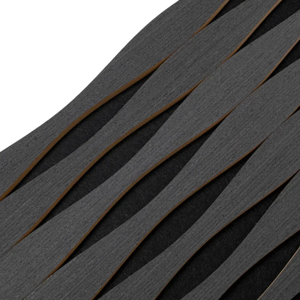 Set 3 Panouri riflaj acustic decorativ, MDF si pasla, Naimeed D6251, 240x30x1.8cm, Stejar Negru