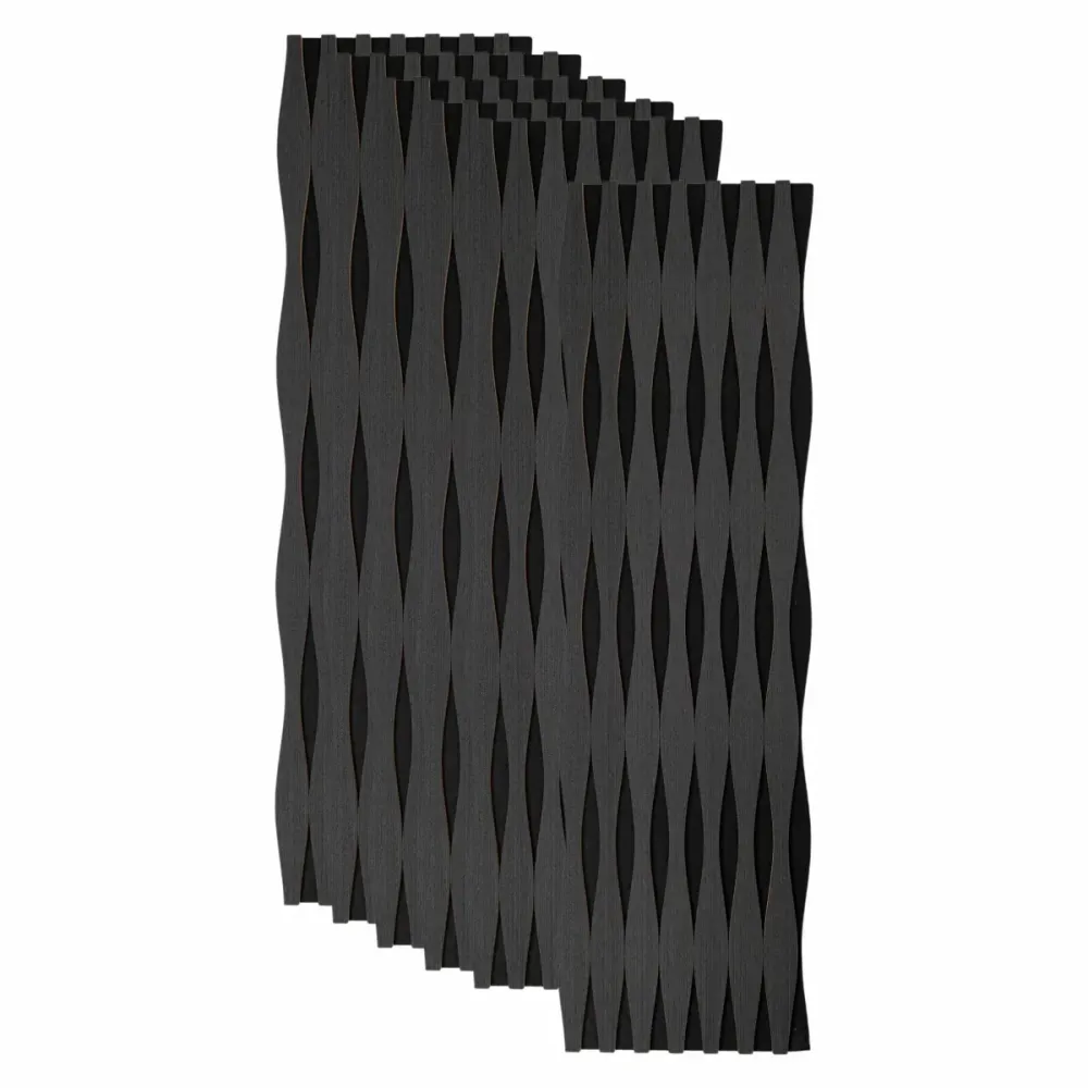 Set 6 Panouri riflaj acustic decorativ, MDF si pasla, Naimeed D6251, 240x30x1.8cm, Stejar Negru