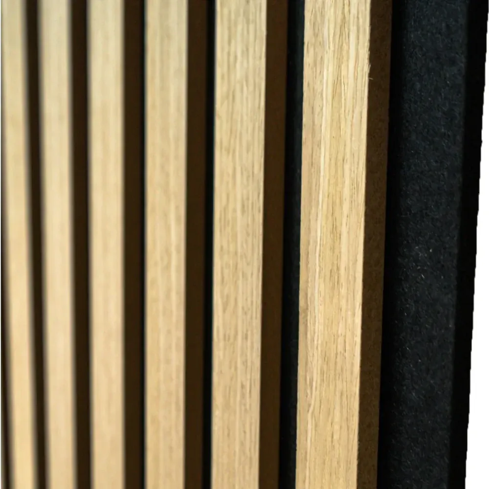 Set 6 Panouri riflaj acustic decorativ, MDF si pasla, Naimeed D7102, 270x30x1.8cm, Stejar deschis