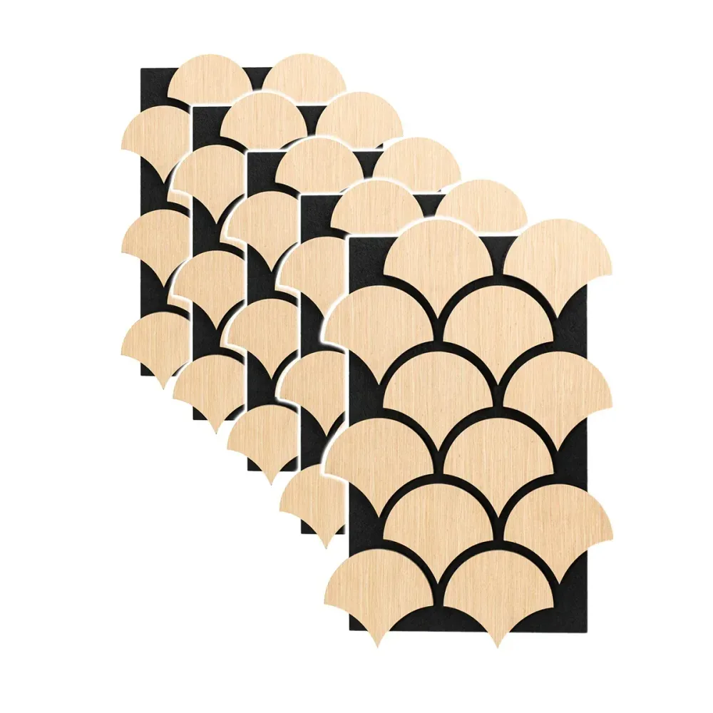 Set 5 Panouri riflaje acustice decorative, HDF si pasla, Naimeed D6763, 60x40x1.8cm, Stejar