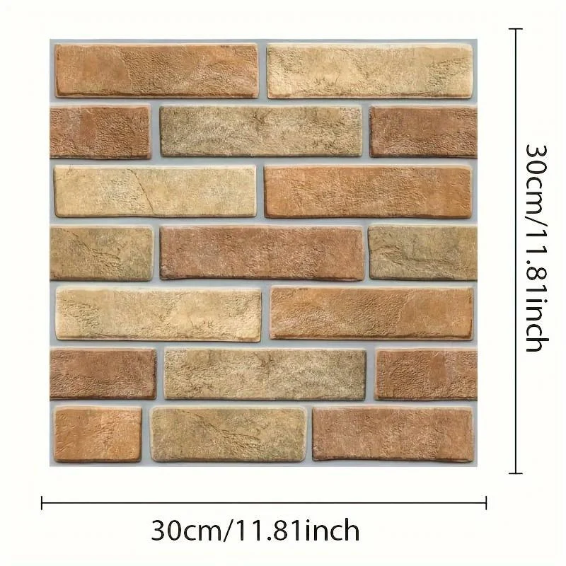 Set 10 x Placi Tapet Autocolant 3D cu Imitatie de Caramida de Piatra, pentru Perete Bucatarie Sufragerie, Usor de Curatat,...