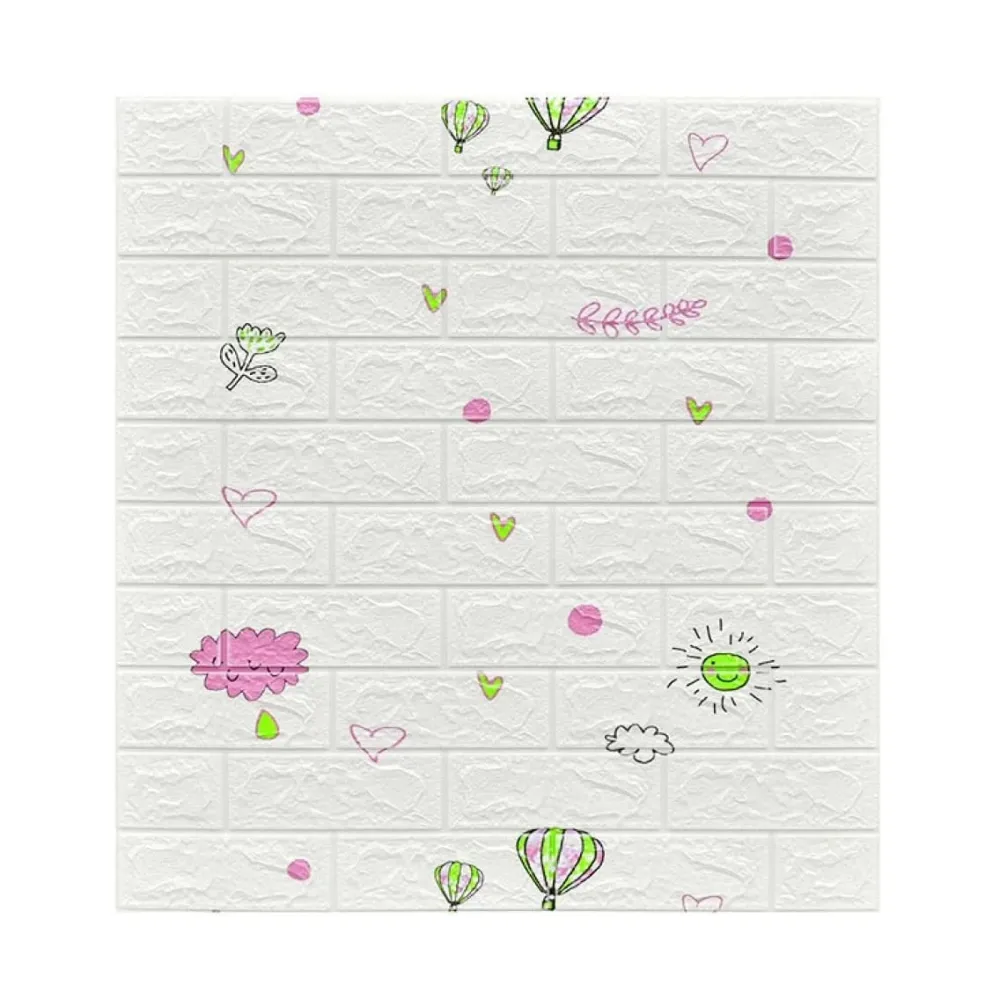 Set 10 Placi Tapet 3D, Vivimall, 70 x 77 cm, Grosime 3 mm, din Polietilena, Tip Caramida, Model cu Baloane, Suprafata acop...
