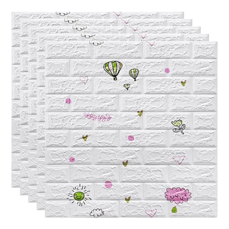 Set 10 Placi Tapet 3D, Vivimall, 70 x 77 cm, Grosime 3 mm, din Polietilena, Tip Caramida, Model cu Baloane, Suprafata acop...