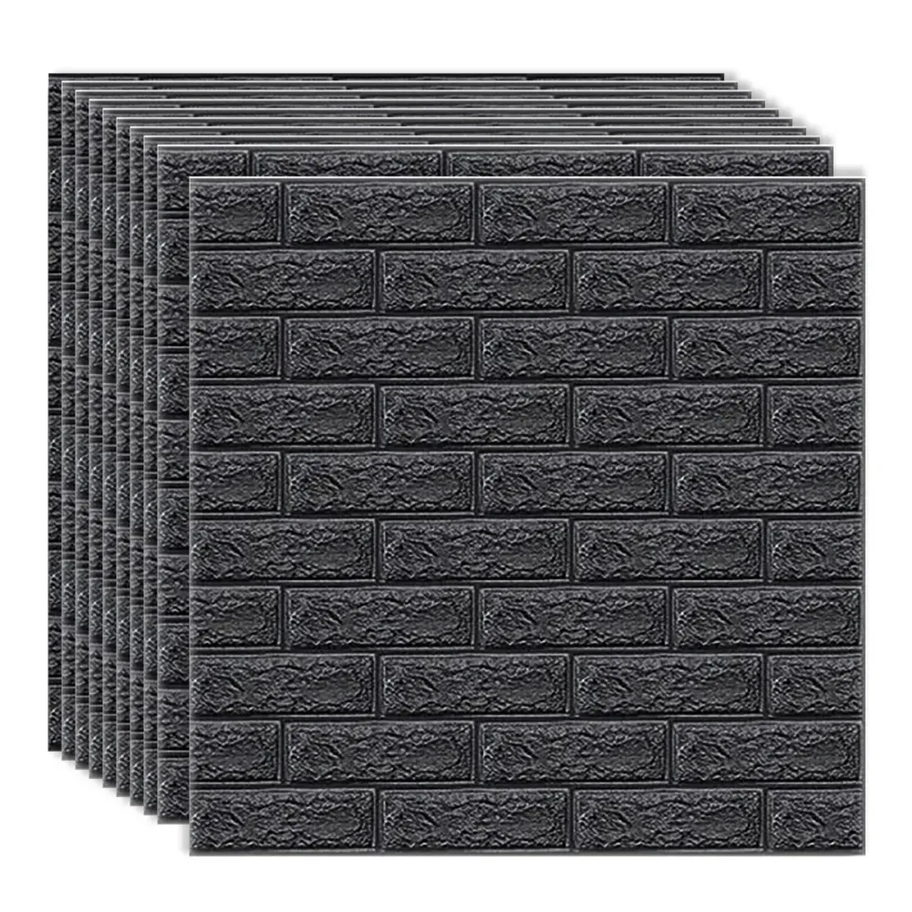 Set 10 x Tapet 3D autoadeziv, Naimeed D3402, model Caramida, 70 x 77 cm, 4mm grosime, Negru