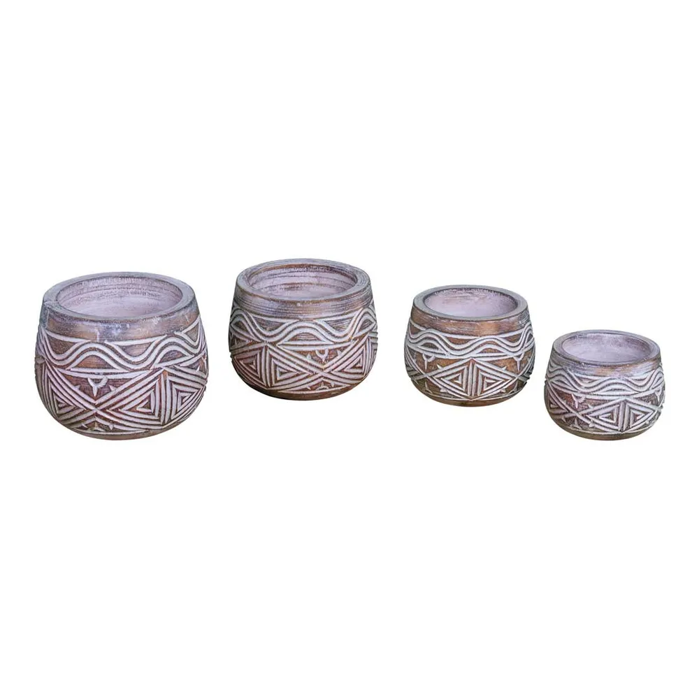 Set 4 vase din lemn de albasia Garuda