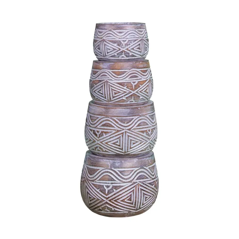 Set 4 vase din lemn de albasia Garuda