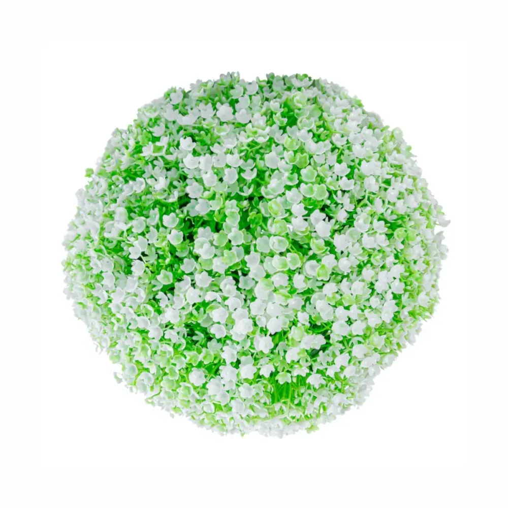 Sfera din plante artificiale, cu flori, Naimeed D5933, Verde-Alb, 150mm