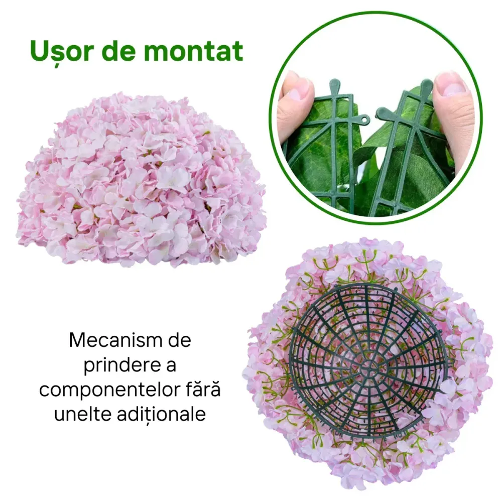 Sfera din plante artificiale, cu flori, Naimeed D5916, Roz, 300mm